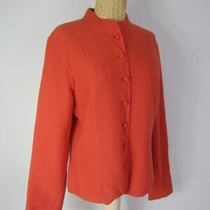 Talbots Women M Terracotta Orange LS Boiled Wool Short Cardigan Sweater Jacket